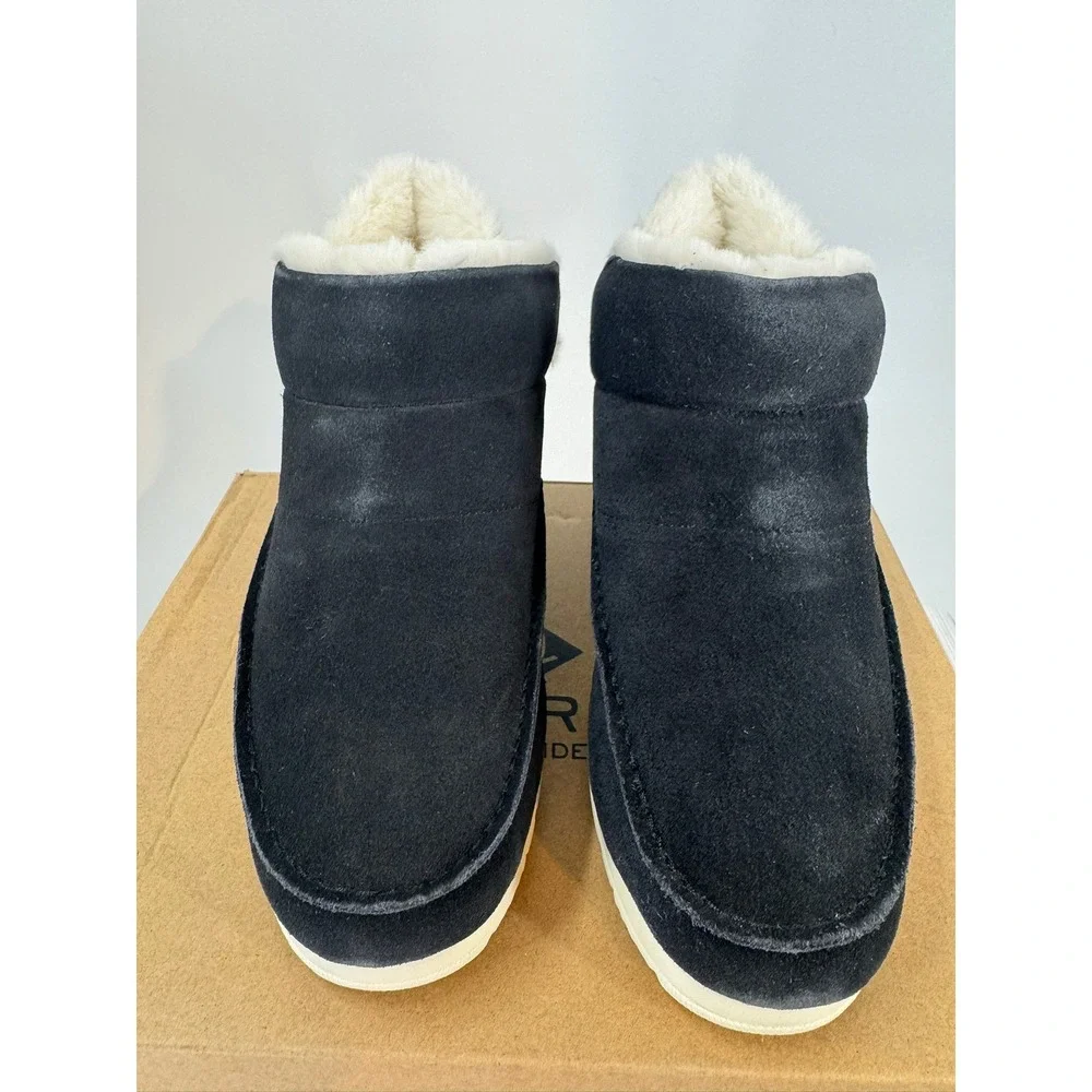 Sperry Mocsider Bootie Black Women's 12M Suede Faux Fur Lined Warm Comfort Shoes